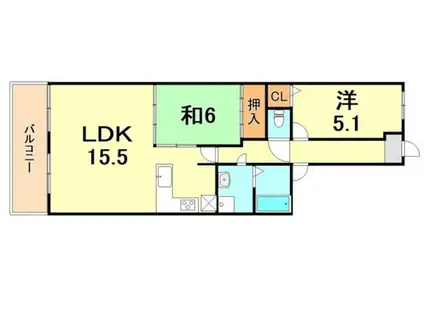 YKハイツ大久保(2LDK/5階)の間取り写真
