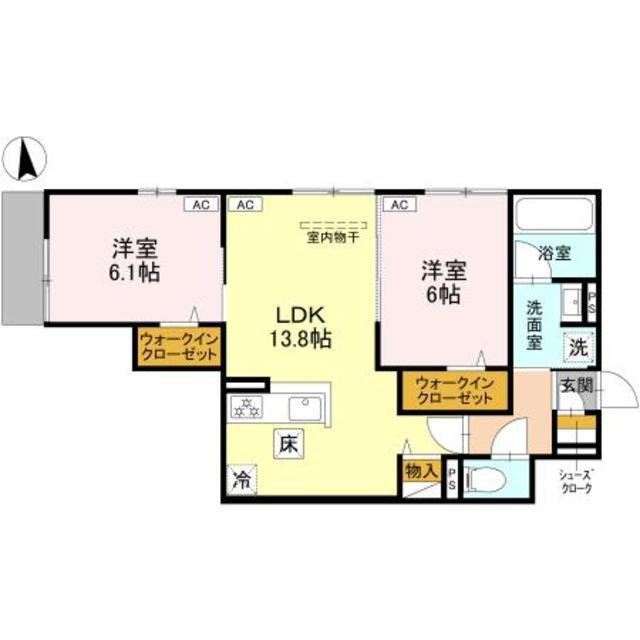 ハイダウェイ両替町(2LDK/1階)の間取り写真