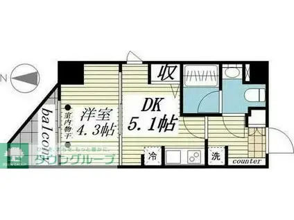CREAL門前仲町II(1DK/5階)の間取り写真