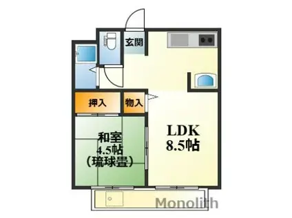 寺ヶ池ハイツ(1LDK/2階)の間取り写真