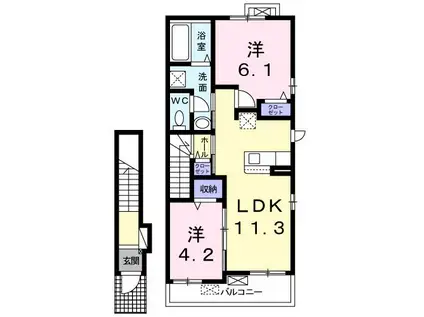 フォルシュII(2LDK/2階)の間取り写真