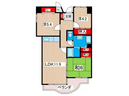 サニーヒル会瀬 1号館(3LDK/2階)の間取り写真