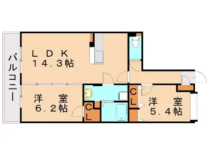 レーヴ永犬丸(2LDK/5階)の間取り写真
