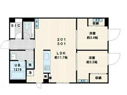 フレア代々木(2LDK/3階)の間取り写真