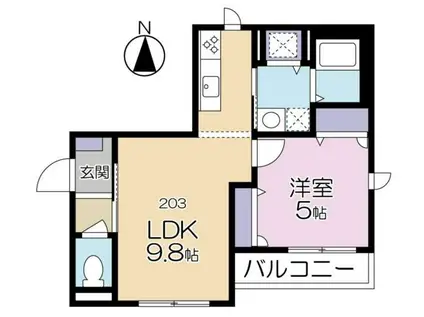 メゾン ハピネス(1LDK/2階)の間取り写真