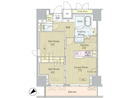 CERIO落合東中野(2LDK/8階)の間取り写真