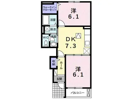 グランデカメリア山の手IX(2DK/1階)の間取り写真