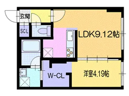ラ・シュエット栄通D(1LDK/4階)の間取り写真