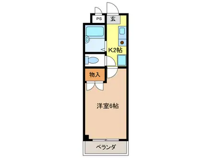 リズ スクエア 中棟(1K/2階)の間取り写真