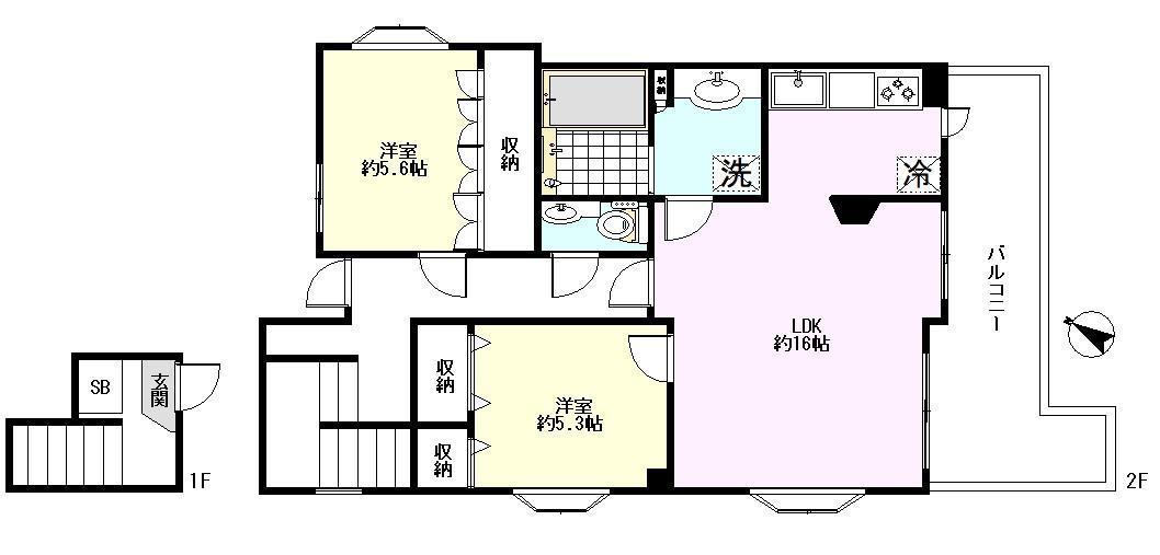 川奈ビル301(2LDK/3階)の間取り写真