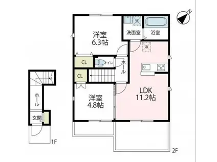 ル・シェル・ブルー B棟(2LDK/2階)の間取り写真