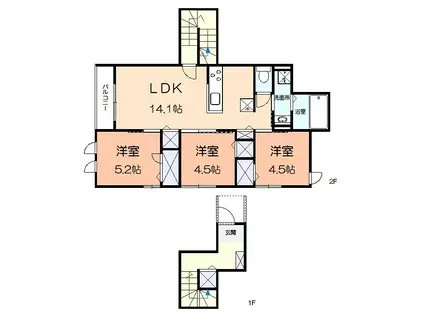 アメニティー相模原市南区上鶴間本町4丁目アパート(3LDK/2階)の間取り写真