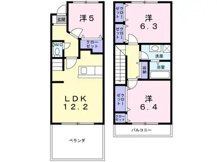 香西北町タウンハウスB(3LDK/1階)の間取り写真