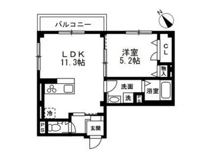 江東区古石場1丁目(1LDK/1階)の間取り写真