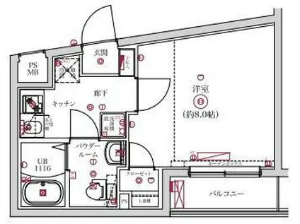 レンティーヴァ綾瀬(1K/3階)の間取り写真
