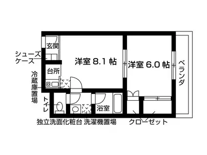 バウスクロス龍安寺(1DK/1階)の間取り写真
