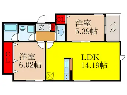 CHEZ・MOI池田市豊島北(2LDK/2階)の間取り写真