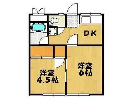 ゼフィールつくば(2DK/1階)の間取り写真
