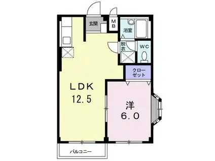 エルディム木津(1LDK/2階)の間取り写真