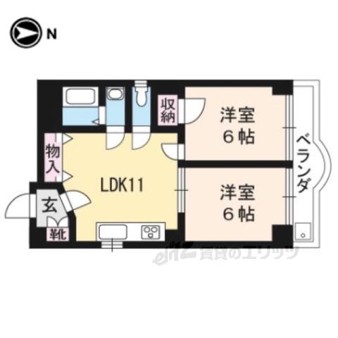 二条晴明ビル(2LDK/4階)の間取り写真