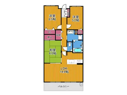 ルナコート富田林(3LDK/11階)の間取り写真