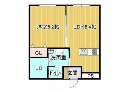 リュヌ・ド・ミエル(1LDK/1階)の間取り写真