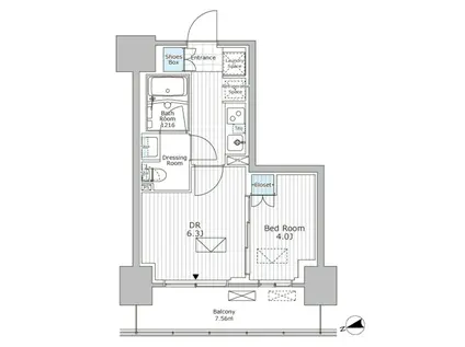 パークアクシス市川(1DK/13階)の間取り写真