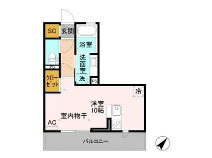 アレーズ ジュアン(ワンルーム/2階)の間取り写真