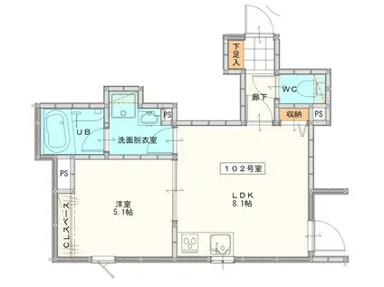 久留米野中町アパート(1LDK/2階)の間取り写真