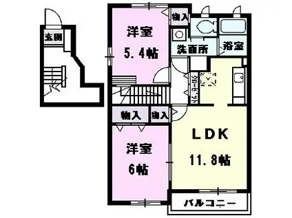アンフィニ・フォレ(2LDK/2階)の間取り写真