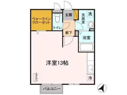 パティオII B(ワンルーム/2階)の間取り写真