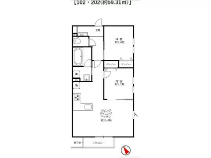 WISTARIA KAGURAZAKA(2LDK/2階)の間取り写真