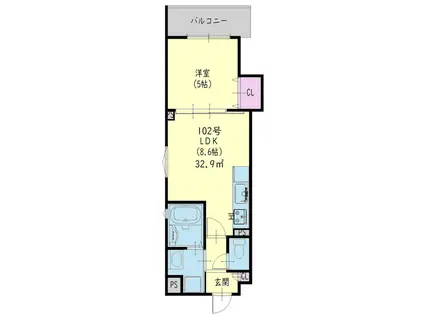 クリエオーレ大庄北(1LDK/1階)の間取り写真