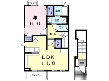 ビックウエストセカンド(1LDK/2階)の間取り写真