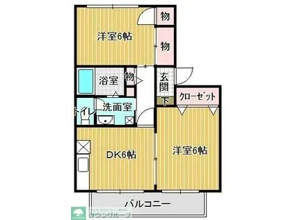 コアロードB棟(2DK/1階)の間取り写真