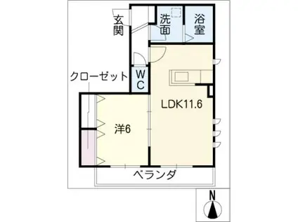 フィーノ円上(1LDK/2階)の間取り写真