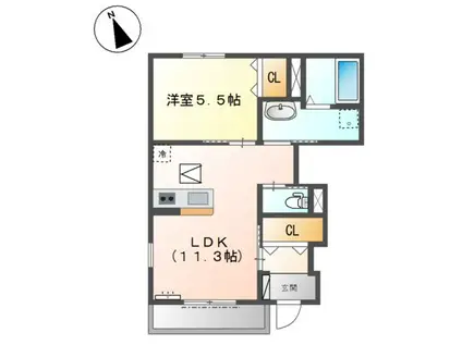 トゥルーハート・ナカツ(1LDK/1階)の間取り写真