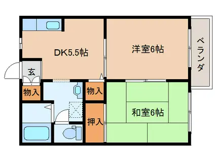 エッカ桜ヶ丘(2DK/1階)の間取り写真