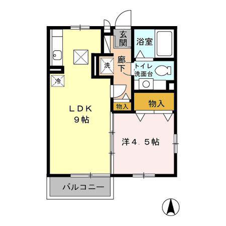 モナリエ磯(1LDK/1階)の間取り写真