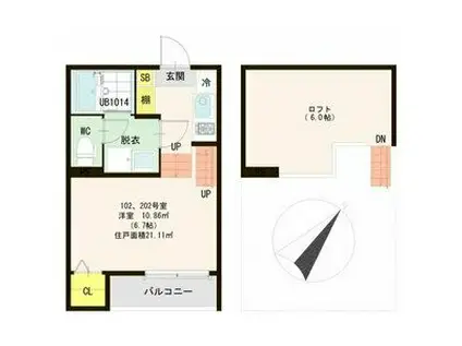 ラ・ム―長町(1K/2階)の間取り写真