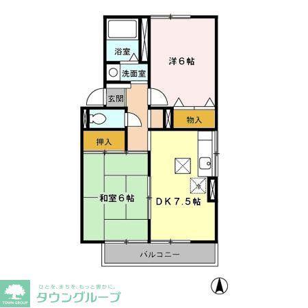 エスポワール松留第2(2DK/1階)の間取り写真