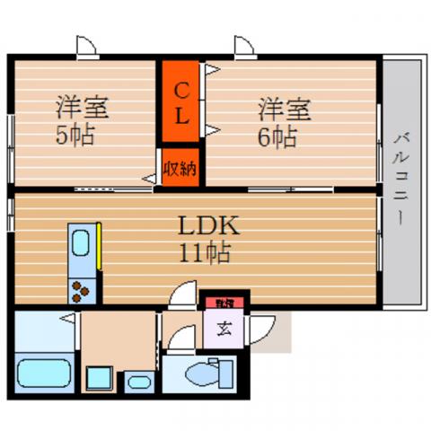 サンハイツ高宮(2LDK/1階)の間取り写真