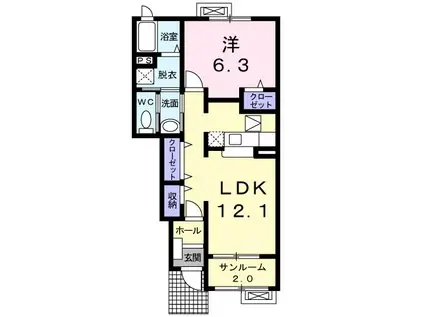 ブライトブルックC(1LDK/1階)の間取り写真