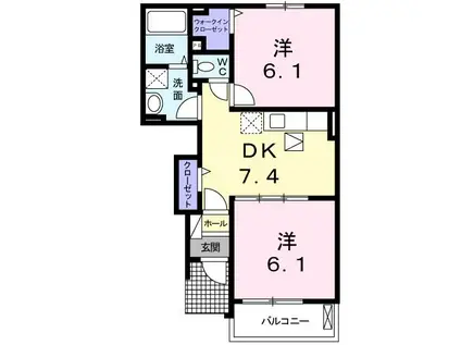 エクセルディアコートSKP B(2DK/1階)の間取り写真