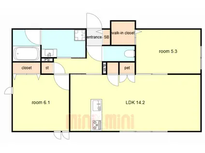 西宮市甲東園2丁目ヘーベルメゾン(2LDK/1階)の間取り写真