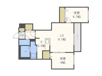 ファランドール大通東II(2LDK/3階)の間取り写真