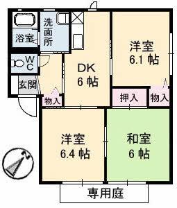カーサ平生(3DK/1階)の間取り写真