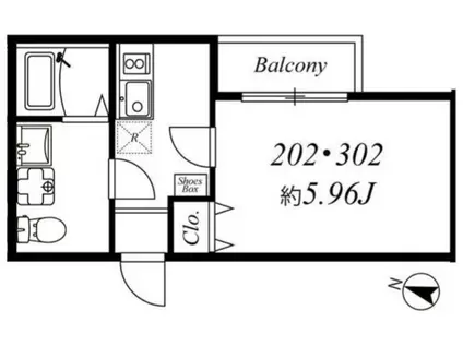 プランドール市川(1K/2階)の間取り写真