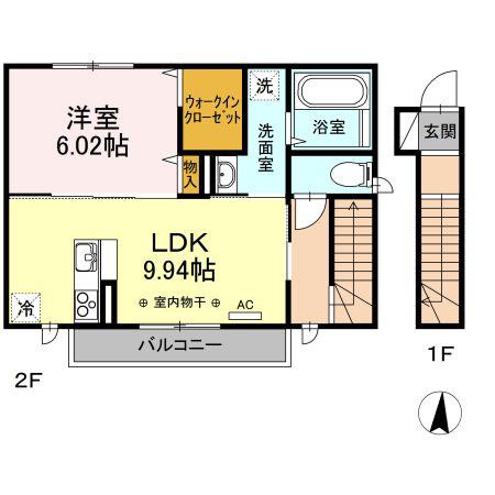 グリシーナ I(1LDK/2階)の間取り写真