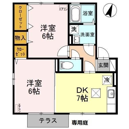 エスペランサ(2DK/1階)の間取り写真